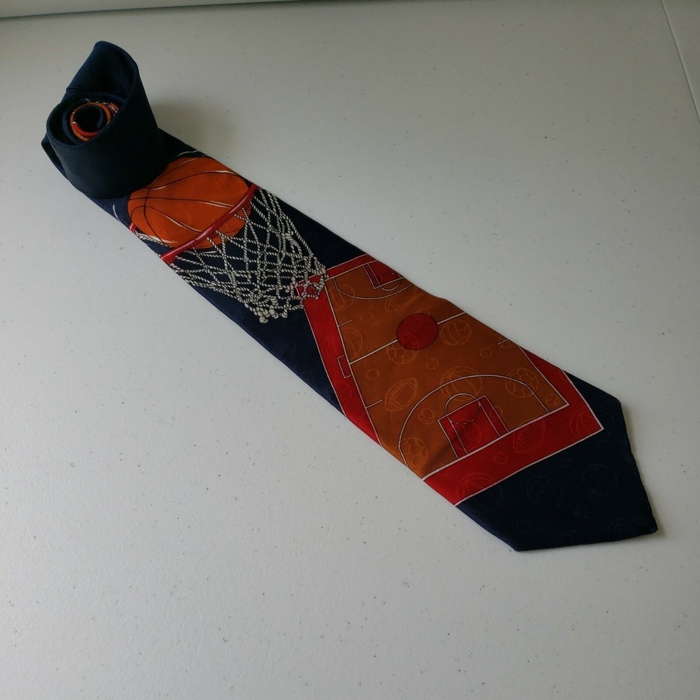 Evan-Picone Sport Men's Neck Tie Basketball Theme Blue Red Sport 100% Silk USA